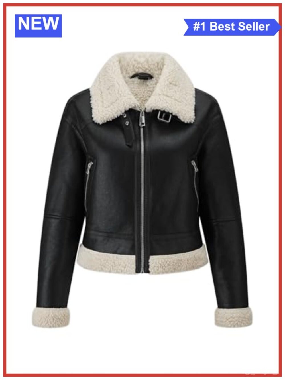 Faux Fur Faux Leather Cropped Moto Biker Jacket Warm Lined Coat